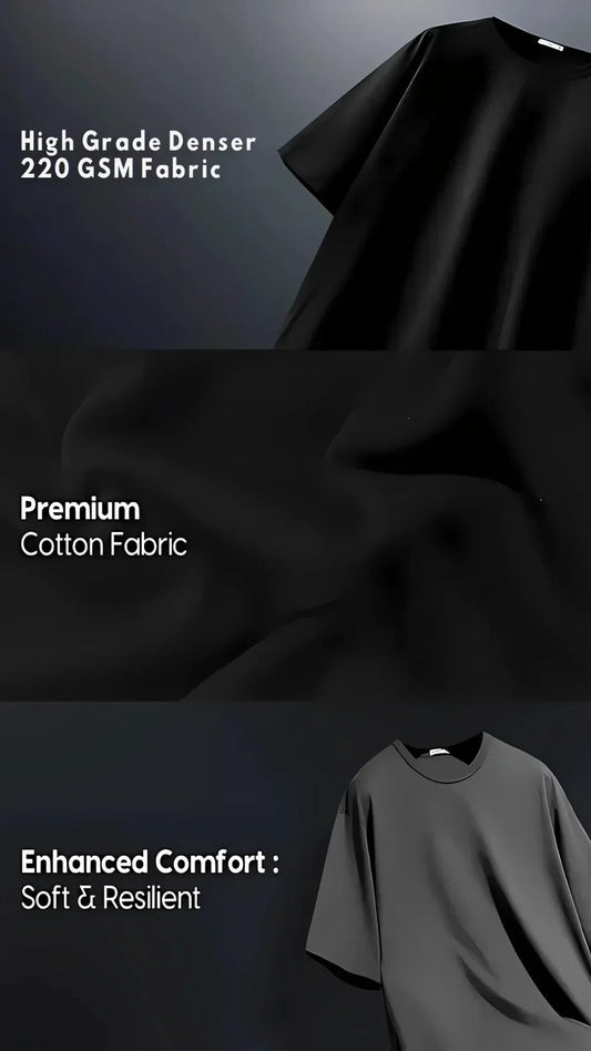 Black fabric with text highlighting high grade denser fabric and premium cotton quality.