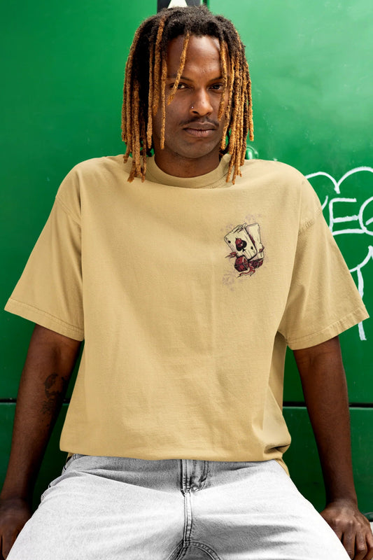 Ace of Spades Oversized Graphic T-Shirt for Men – Beige Streetwear Tee - Wearified