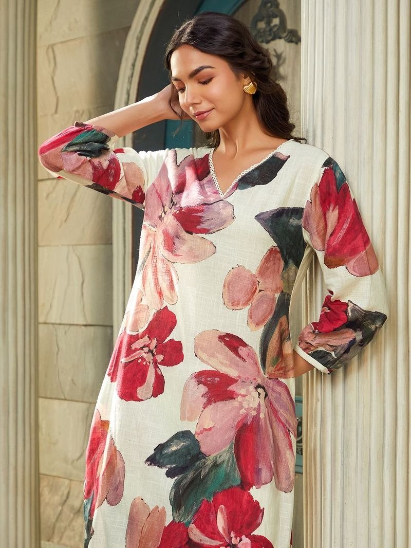 AKRUTI - 2 3 - Piece White Printed PC Cotton Suit Set - Wearified