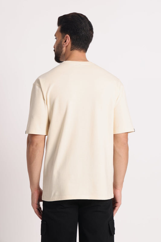 Men's Beige Excuse Me Graphic Printing Oversized T-Shirts - Wearified