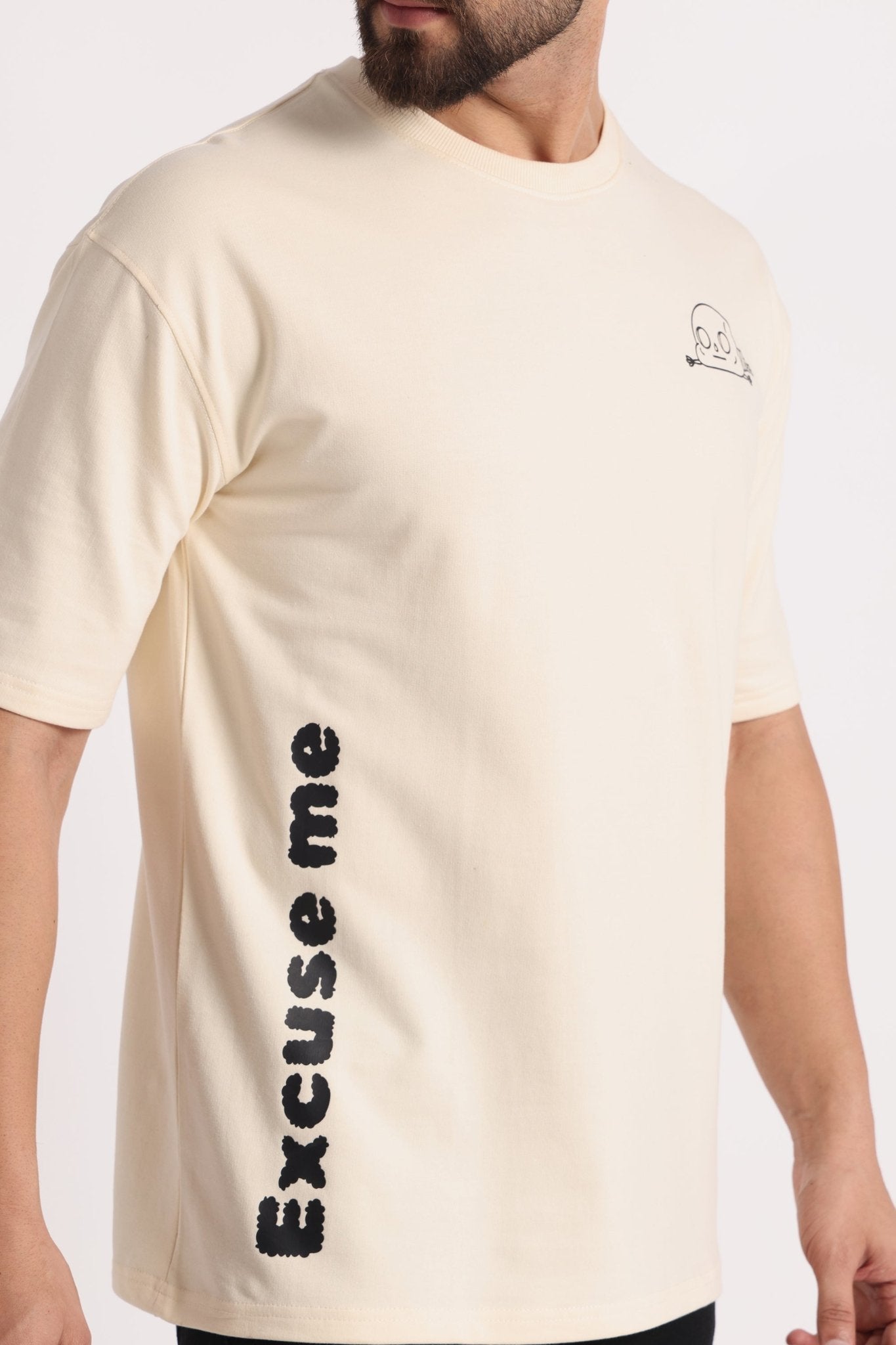 Men's Beige Excuse Me Graphic Printing Oversized T-Shirts - Wearified