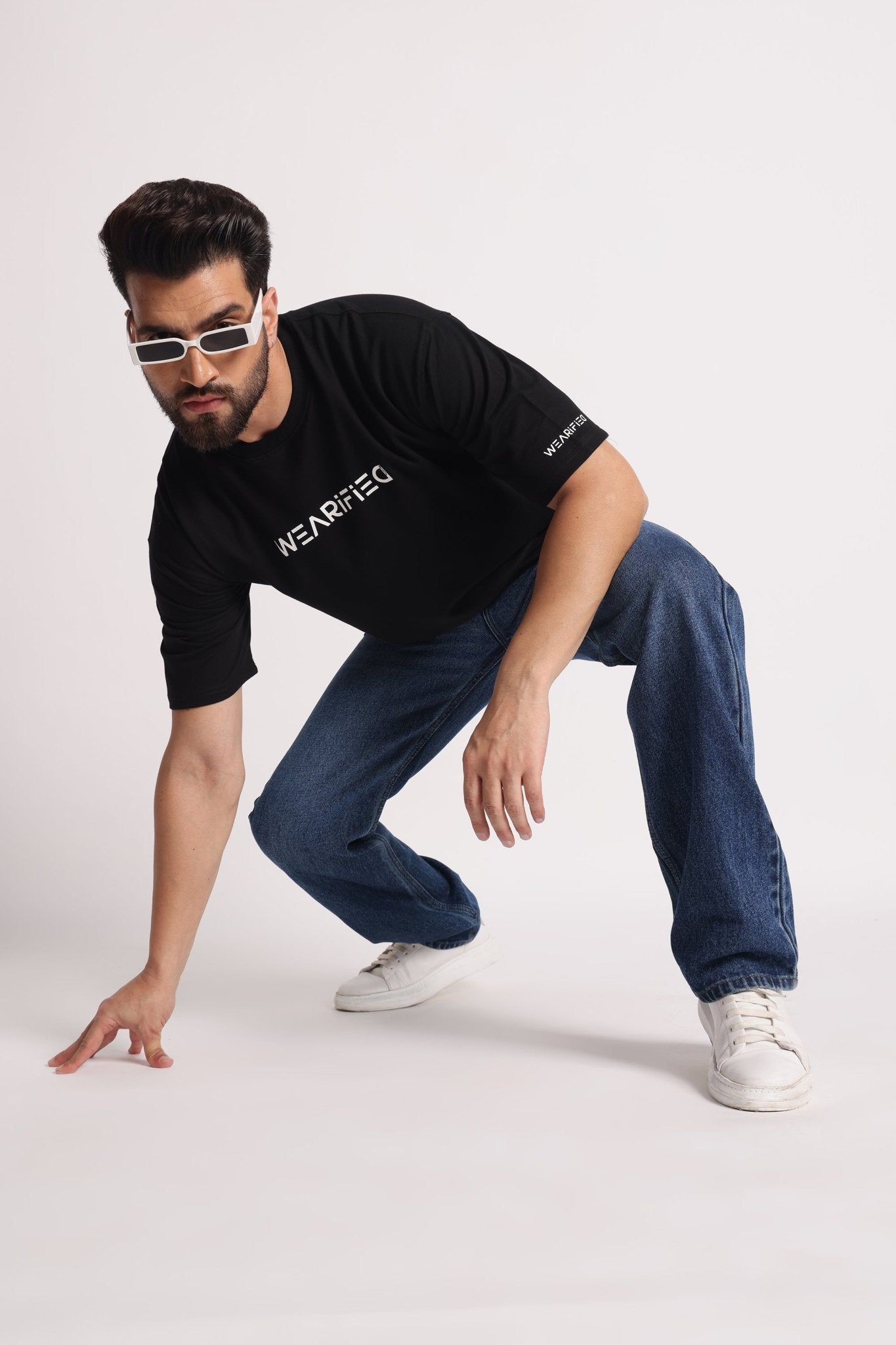 Men's Black WEARiFiED Typography Oversized T-Shirt - Wearified