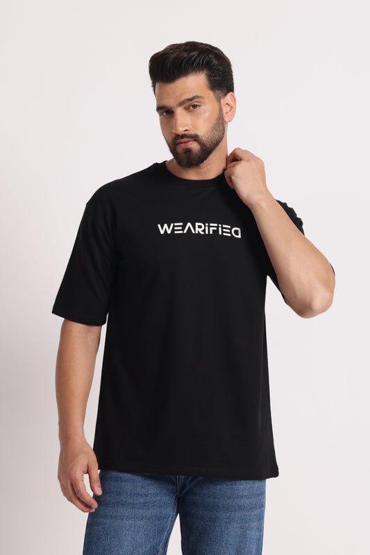 Men's Black WEARiFiED Typography Oversized T-Shirt - Wearified