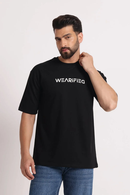 Men's Black WEARiFiED Typography Oversized T-Shirt - Wearified