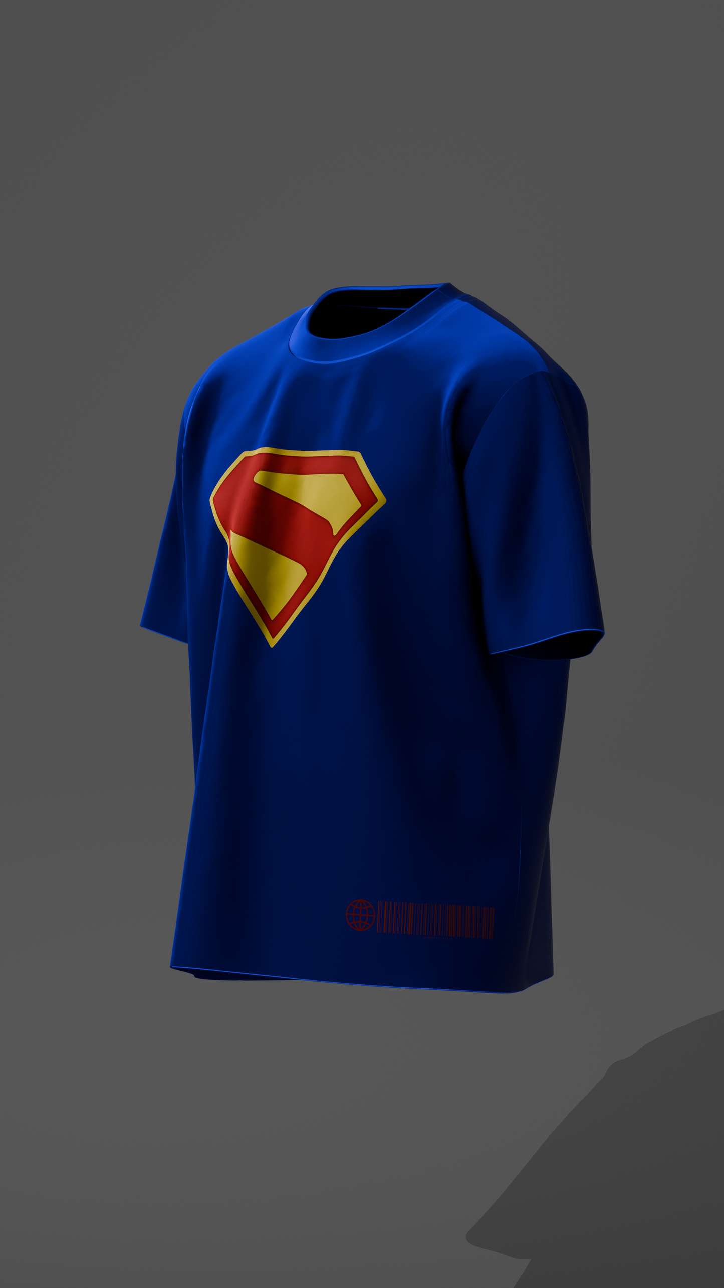 Blue t-shirt with Superman logo on a dark gray background
