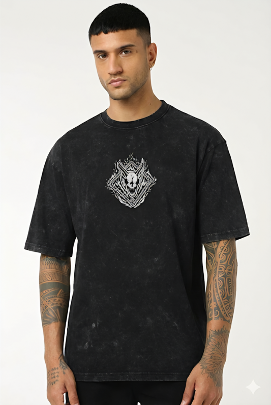 Stranger Things - Hellfire Club Acid Wash Oversized Black T-Shirt