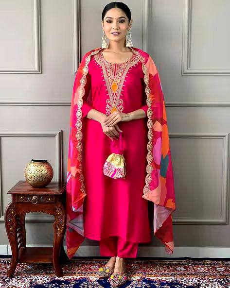 Bhoomi – Elegant Roman Mull Suit Set with Embroidered Neckline