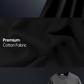 Black fabric with text highlighting high grade denser fabric and premium cotton quality.
