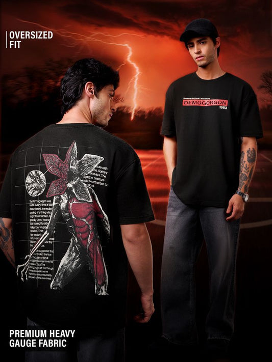 Stranger Things Demogorgon Signature Oversized Black T-Shirt