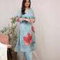 Pankhudi Blue Floral Kurta Set – Chanderi Cotton Elegance