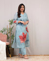 Pankhudi Blue Floral Kurta Set – Chanderi Cotton Elegance