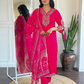 Viscose Pink Embroidered Straight Fit Kurti