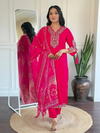 Viscose Pink Embroidered Straight Fit Kurti