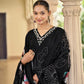 Noir Elegance Black Floral Straight Suit Set with Dupatta