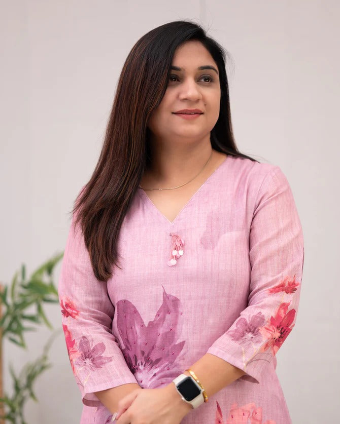 Pankhudi Pink Floral Kurta Set – Chanderi Cotton Elegance