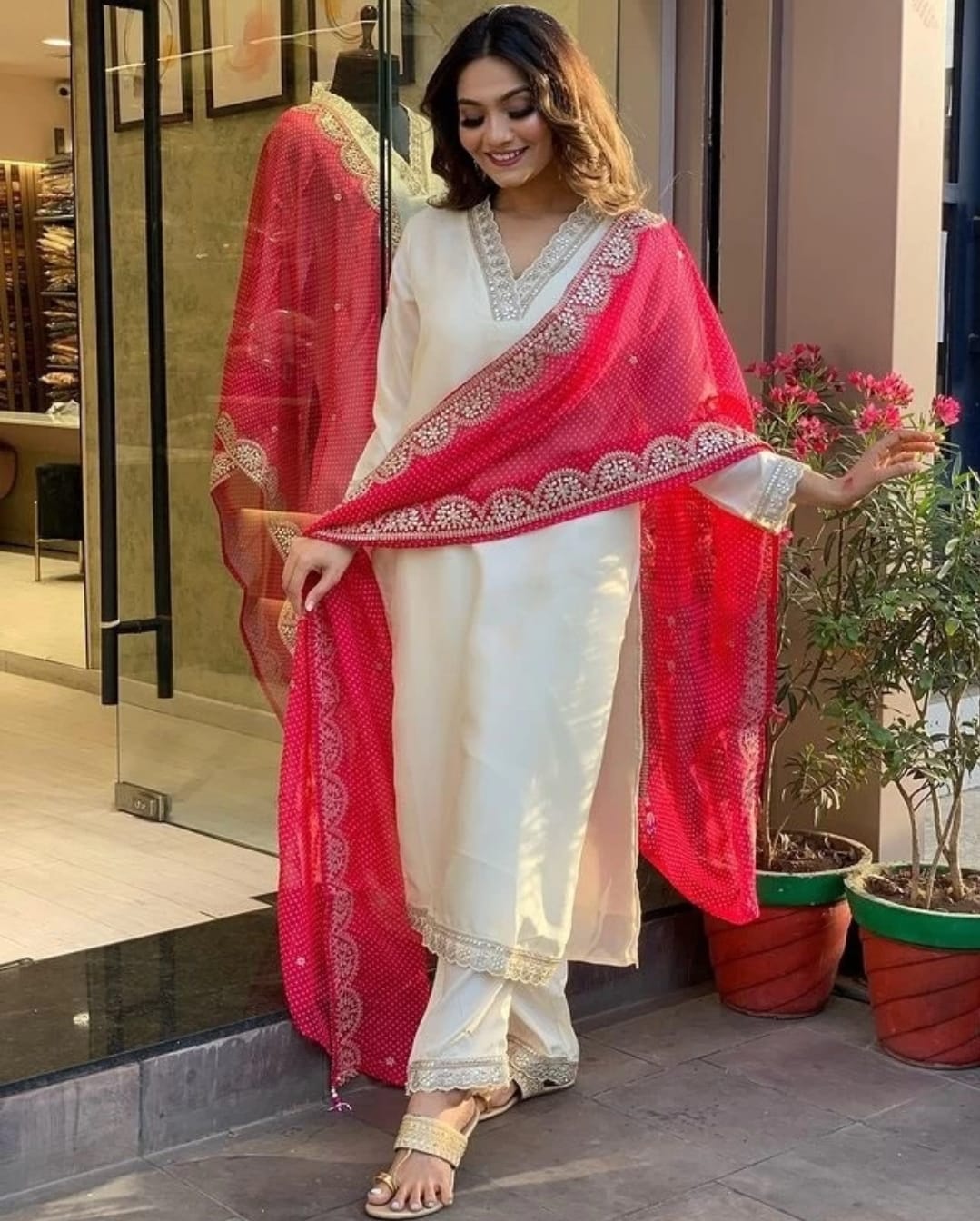 PANCHHI Gadhawal Fabric 3-Piece Kurta Set with Pink Dupatta