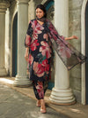 AKRUTI 3-Piece Black Printed PC Cotton Suit Set