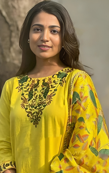 Khushi Yellow Embroidered Viscose Rayon Kurti Set with Dupatta