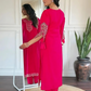Viscose Pink Embroidered Straight Fit Kurti