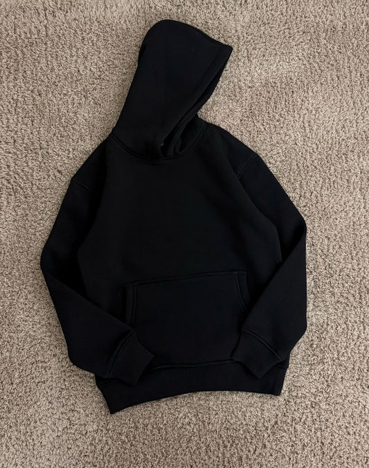 Black Plain Hoodie for Men & Women | Premium Cotton Winter Hoodie