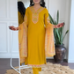 Viscose Yellow Embroidered Straight Fit Kurti