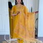 Viscose Yellow Embroidered Straight Fit Kurti