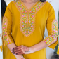 Viscose Yellow Embroidered Straight Fit Kurti