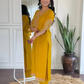 Viscose Yellow Embroidered Straight Fit Kurti