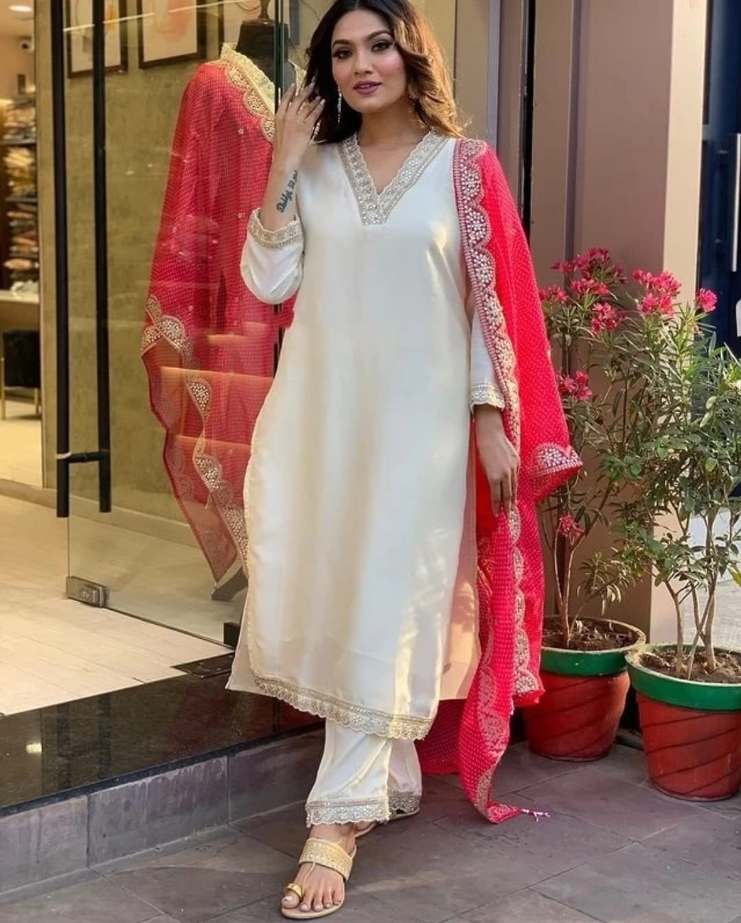 PANCHHI Gadhawal Fabric 3-Piece Kurta Set with Pink Dupatta