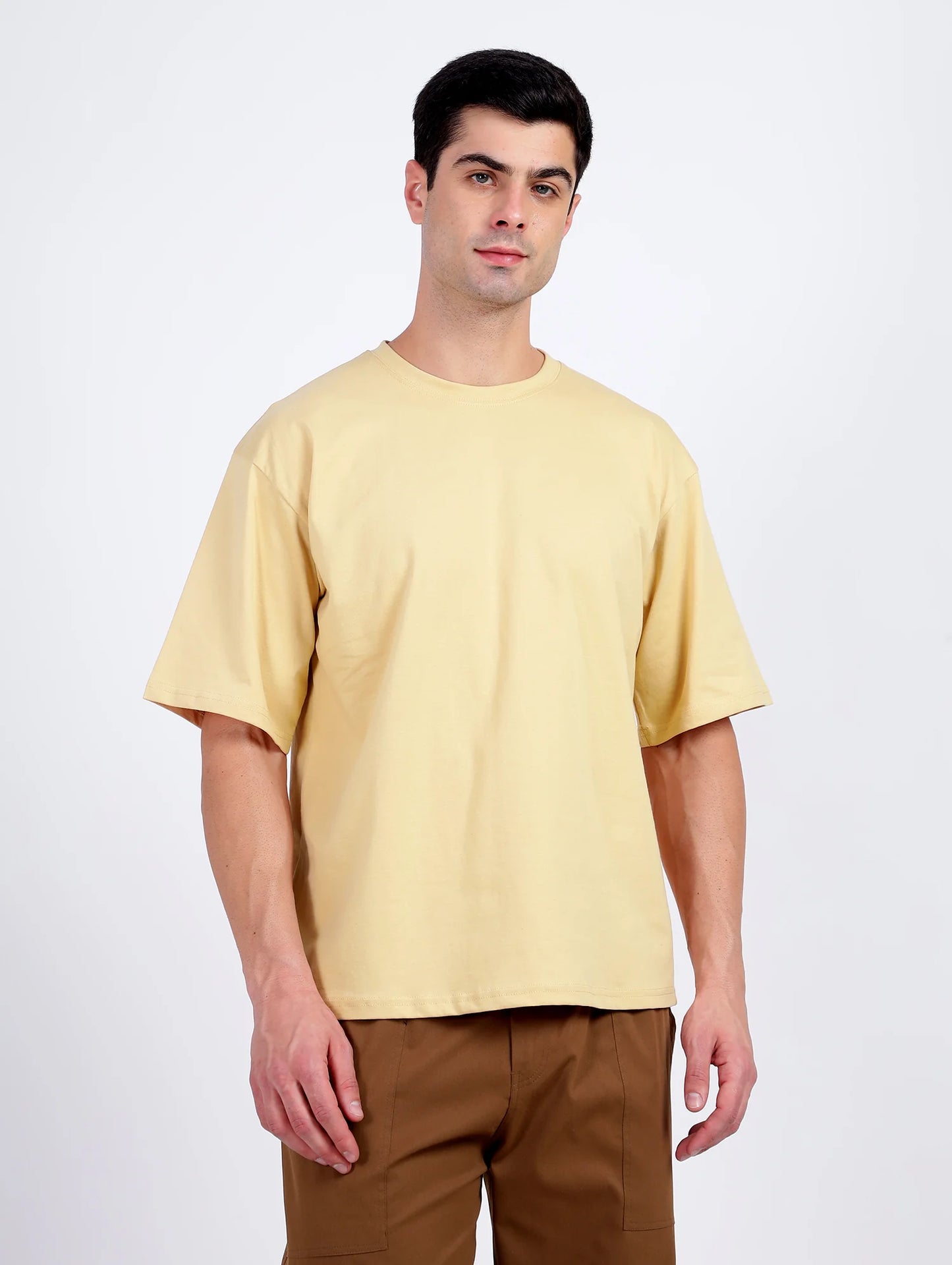 Solid Light Yellow Oversized T-Shirt for Men | Casual Summer Streetwear