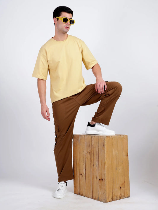 Solid Light Yellow Oversized T-Shirt for Men | Casual Summer Streetwear