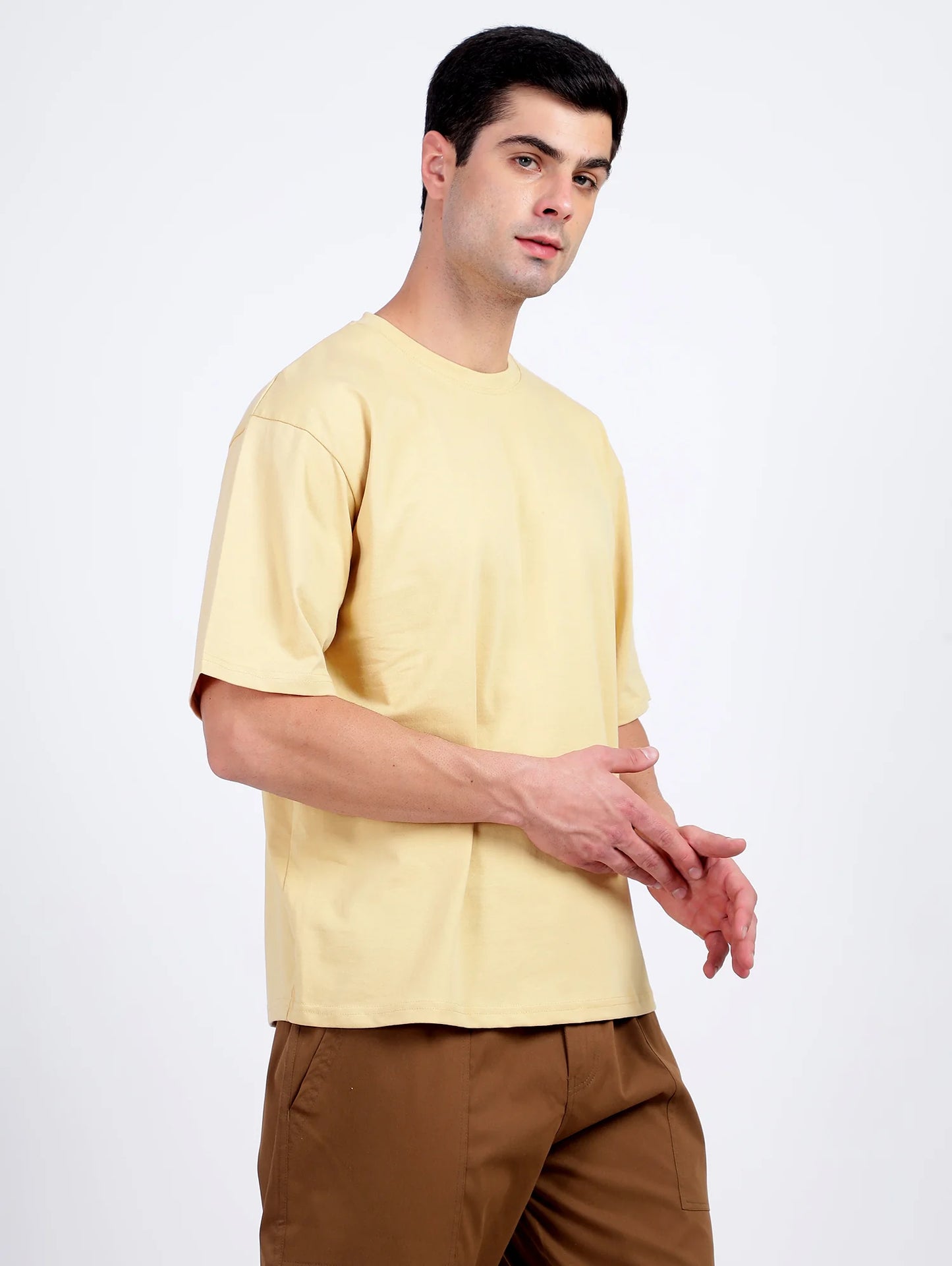 Solid Light Yellow Oversized T-Shirt for Men | Casual Summer Streetwear