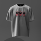 white t-shirt with graphic design on a dark gray background