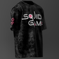Black t-shirt with 'Squid Game' logo on a dark background