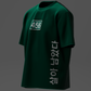 Green t-shirt with text on a gray background