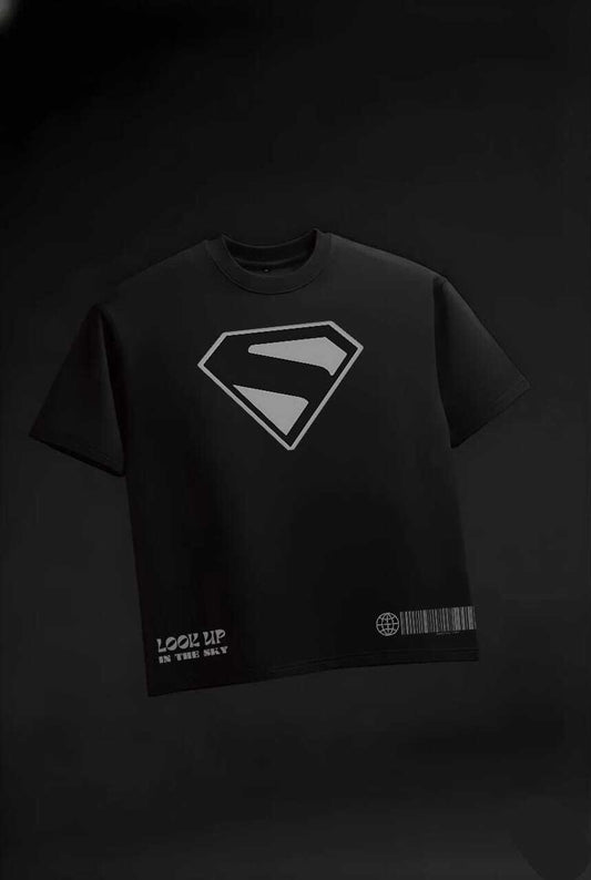 Superman Black Graphic Oversized T-Shirt