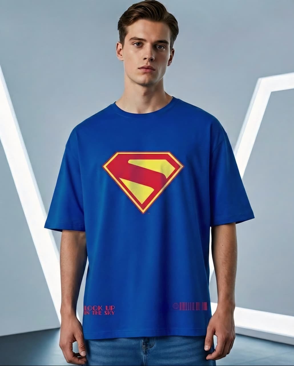 Superman Blue Graphics Oversized T-Shirt