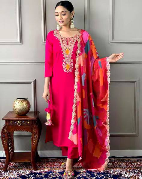 Bhoomi – Elegant Roman Mull Suit Set with Embroidered Neckline
