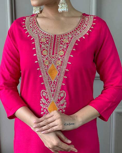 Bhoomi – Elegant Roman Mull Suit Set with Embroidered Neckline