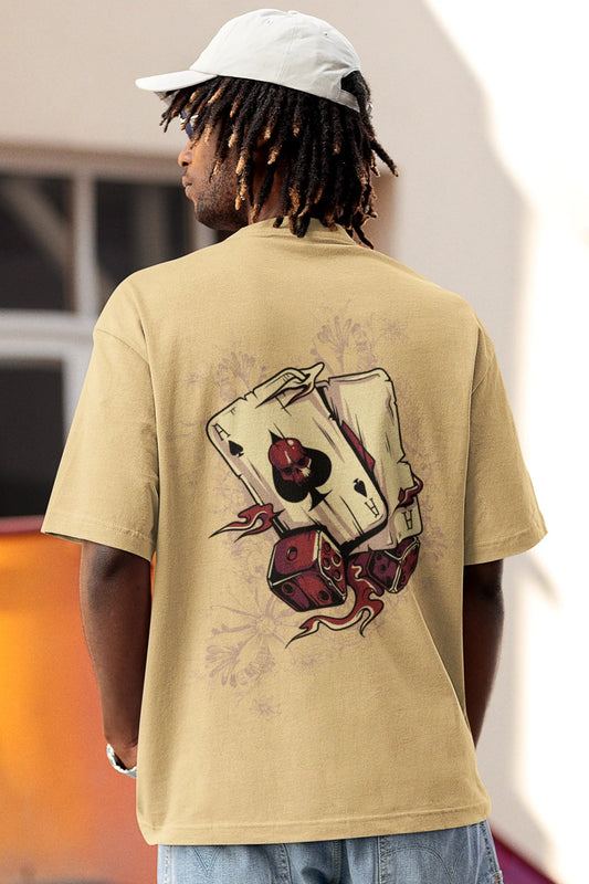 Ace of Spades Oversized Graphic T-Shirt for Men – Beige Streetwear Tee - Wearified