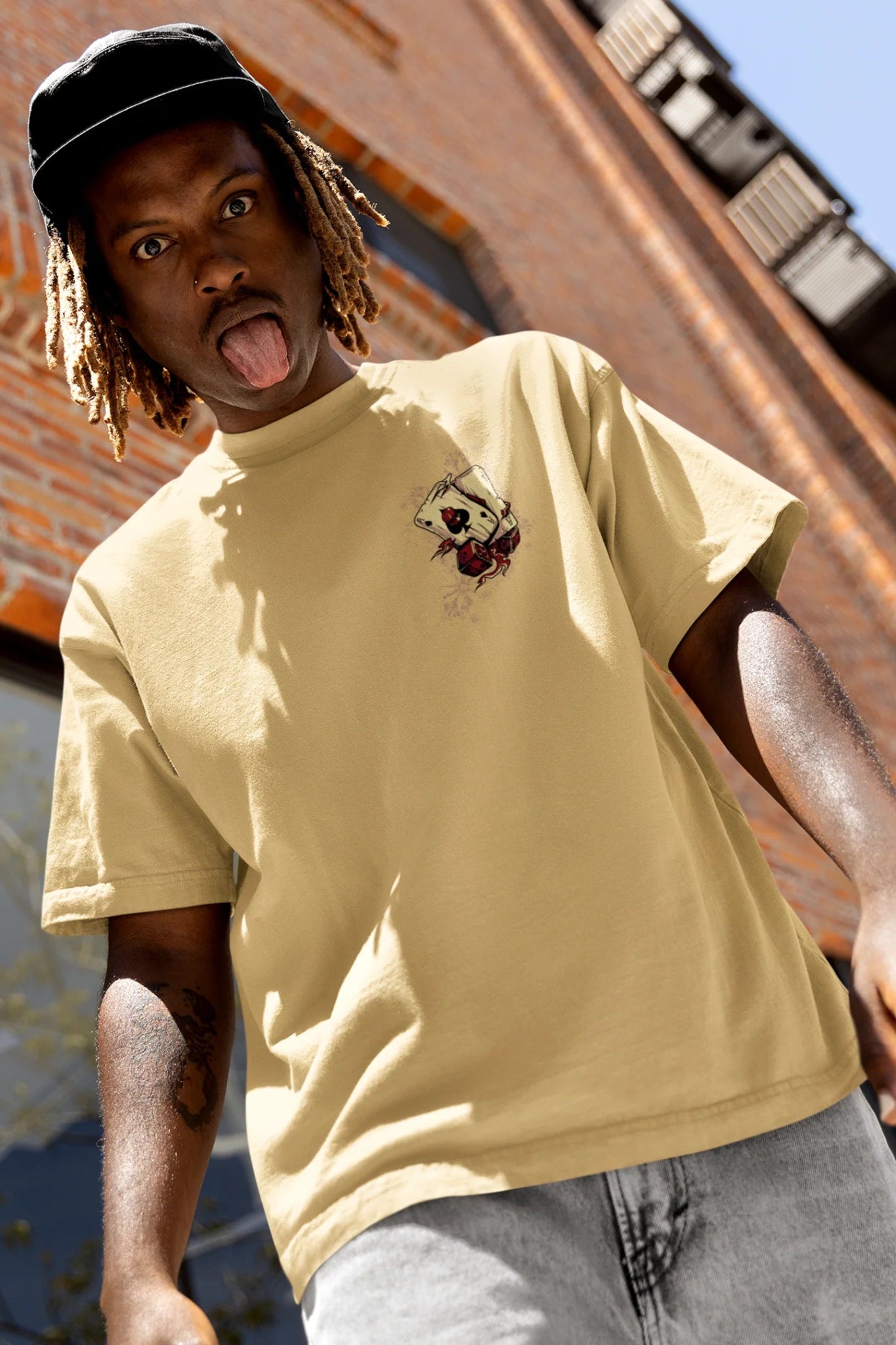 Ace of Spades Oversized Graphic T-Shirt for Men – Beige Streetwear Tee - Wearified