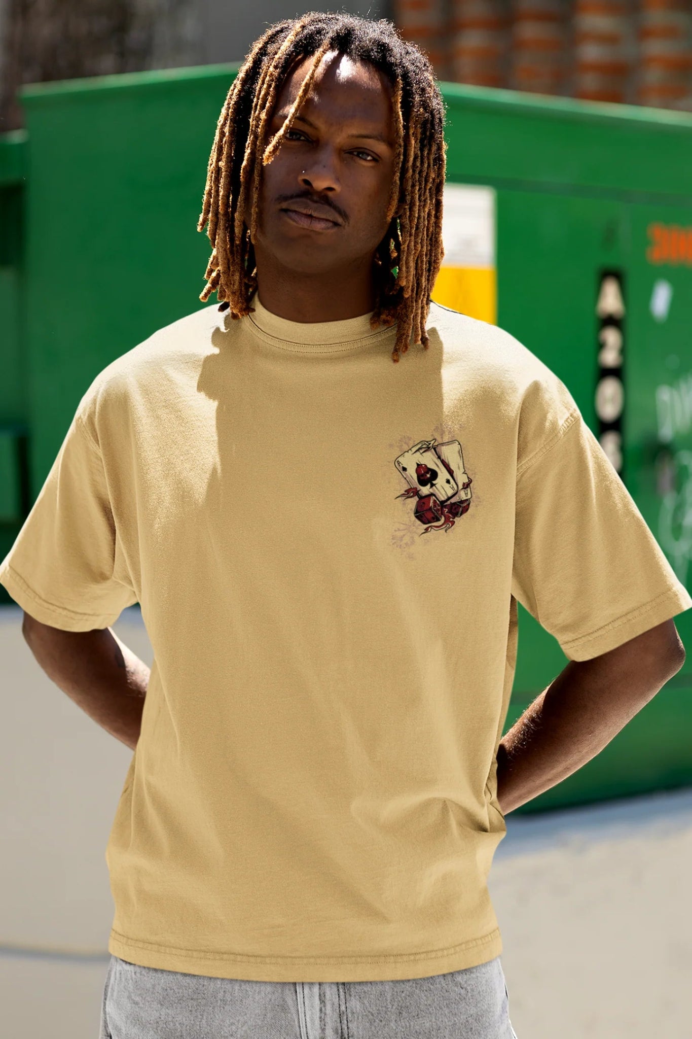 Ace of Spades Oversized Graphic T-Shirt for Men – Beige Streetwear Tee - Wearified