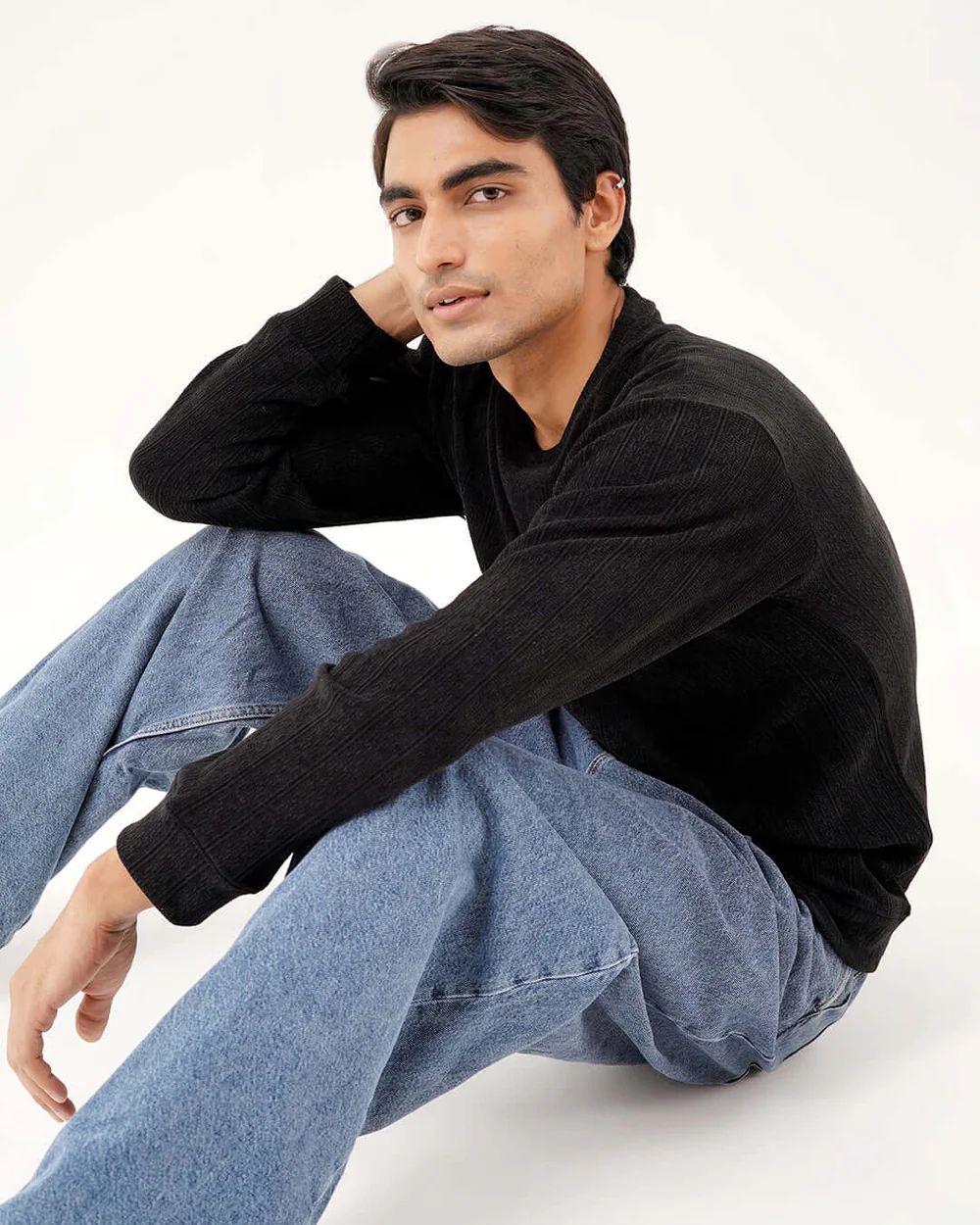 Daily Luxe Jacquard Sweatshirt – Midnight Black