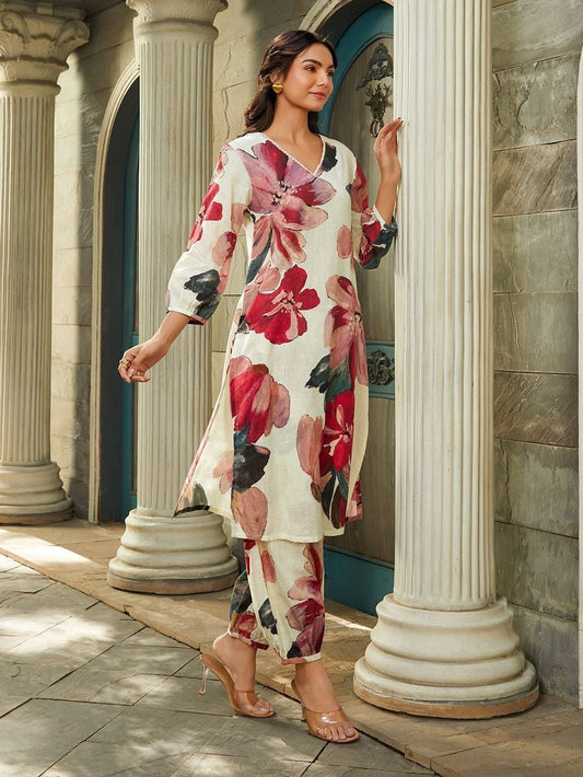 AKRUTI - 2 3 - Piece White Printed PC Cotton Suit Set - Wearified