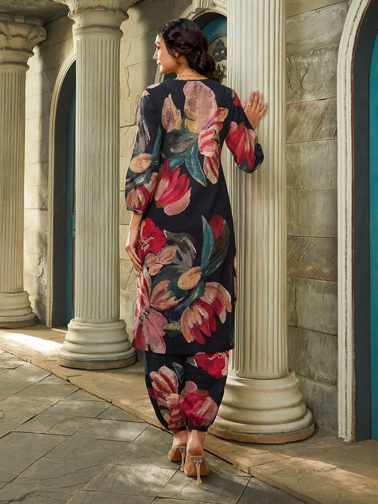 AKRUTI 3 - Piece Black Printed PC Cotton Suit Set - Wearified