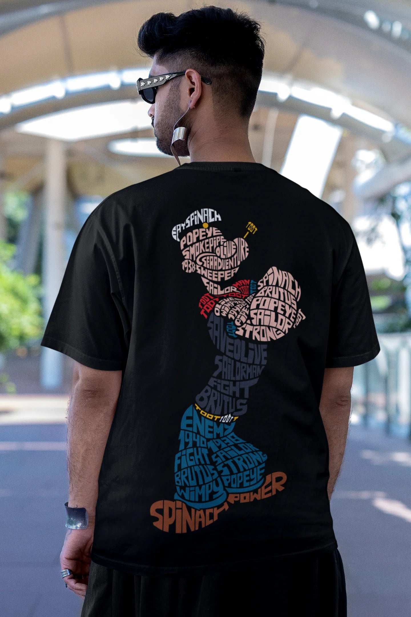 Popeye Typography Printed Oversized T-Shirt – Spinach Power Edition