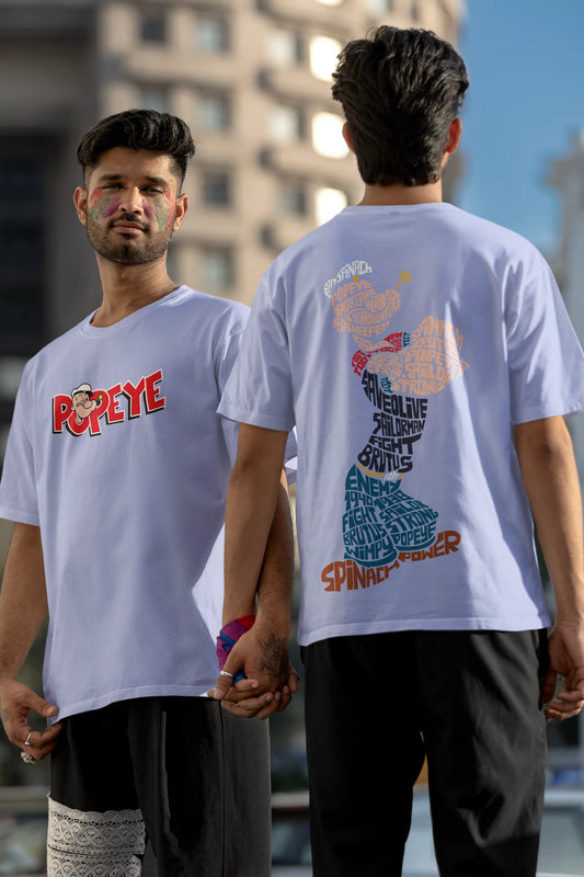 Popeye Typography Printed Oversized T-Shirt – Spinach Power Edition