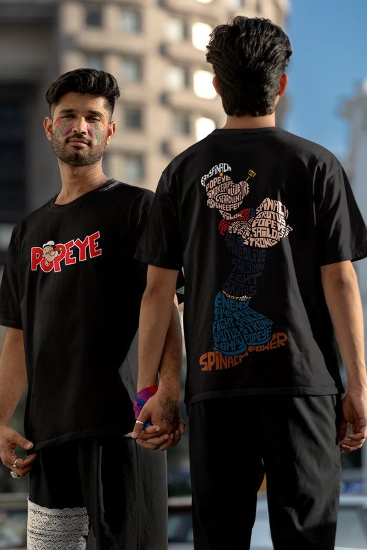 Popeye Typography Printed Oversized T-Shirt – Spinach Power Edition