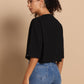 Cat Pocket Crop Tee - Black Oversized Casual Top - Wearified