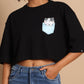 Cat Pocket Crop Tee - Black Oversized Casual Top - Wearified